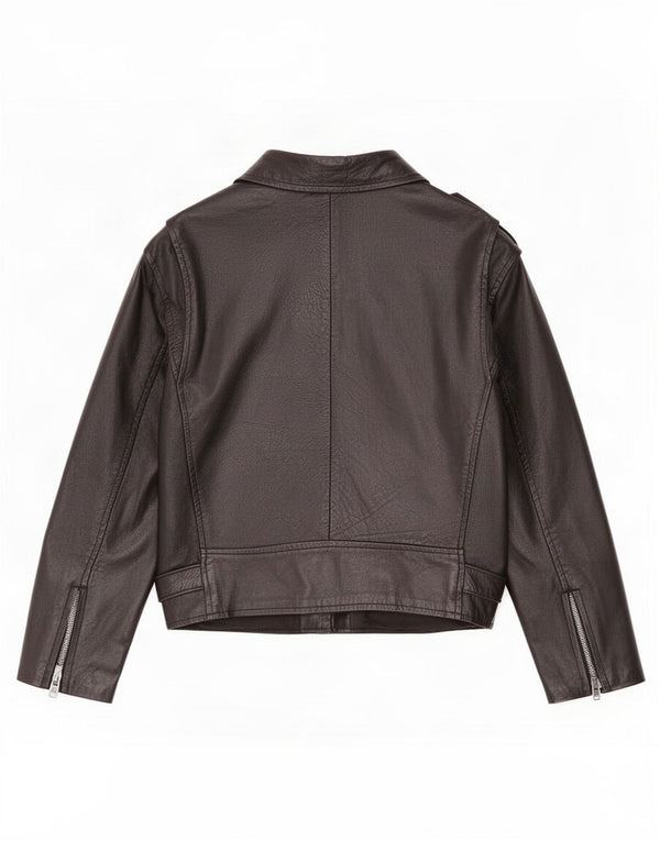 Vintage mujer cuero biker chaqueta Reino Unido 12 Medio Negro