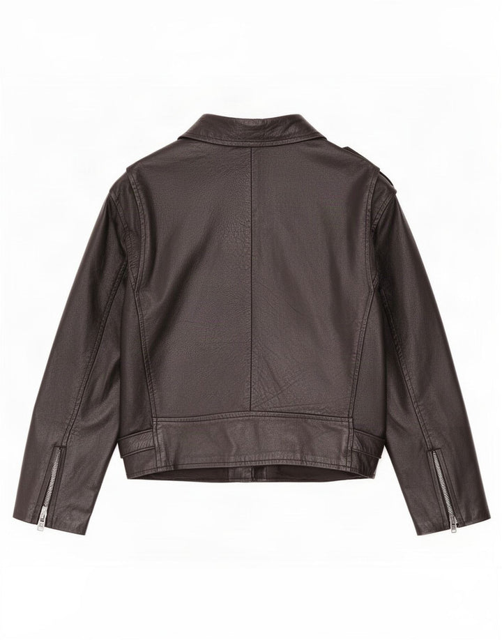 Vintage mujer cuero biker chaqueta Reino Unido 12 Medio Negro