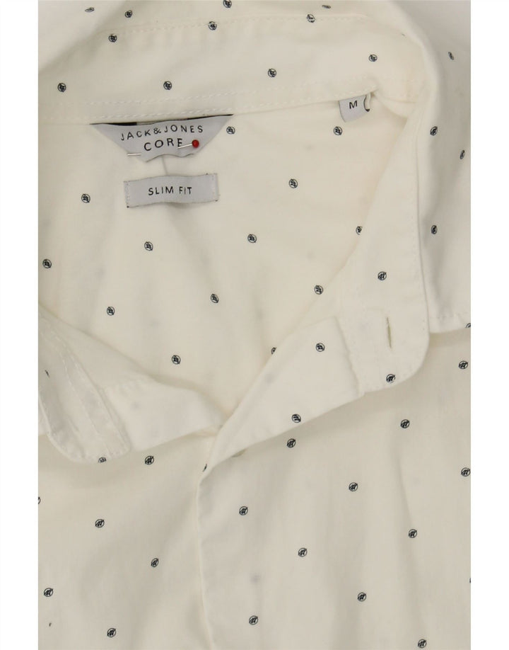 JACK & JONES Mens Slim Fit Shirt Medium White Spotted Cotton Vintage Jack & Jones and Second-Hand Jack & Jones from Messina Hembry 