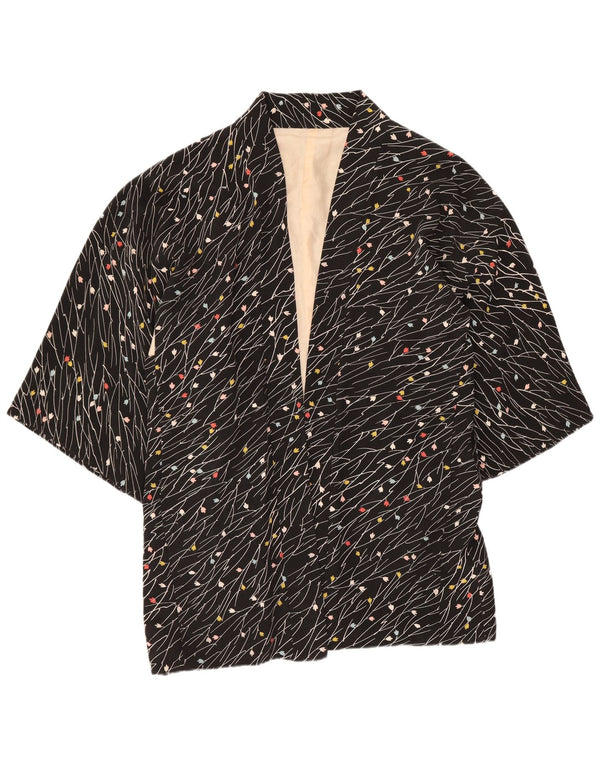 Vintage mujer 3/4 manga abierta Blazer chaqueta Reino Unido 20 2XL negro floral