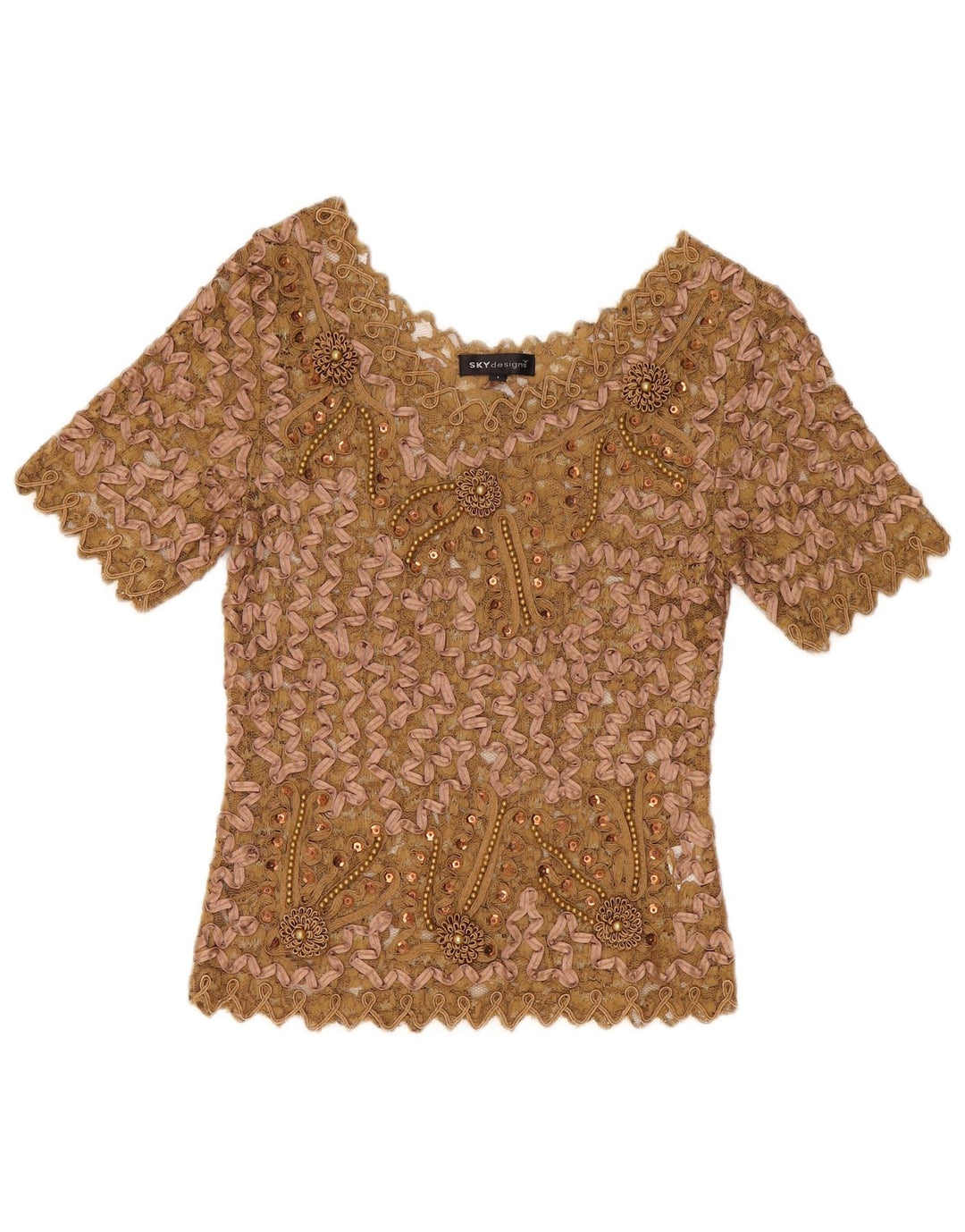 Sky Design Blusa de encaje para mujer US 1 XS Beige Floral Poliéster