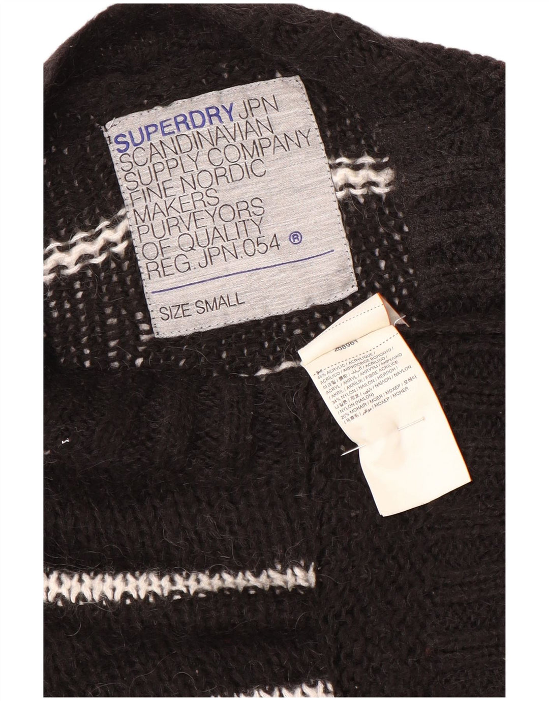 Superdry Jersey de cuello redondo para mujer, talla 40, talla pequeña, color negro a rayas