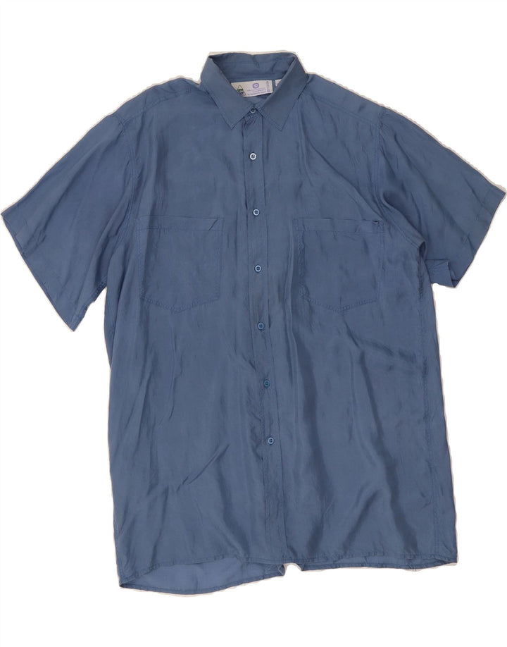 NEW FAST Mens Short Sleeve Shirt Size 39/40 Medium Blue Silk Vintage New Fast and Second-Hand New Fast from Messina Hembry 