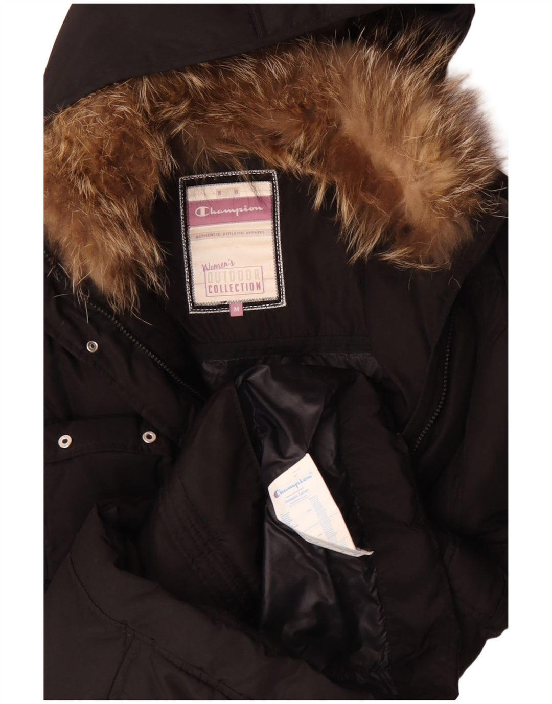 Champion Parka con capucha para mujer UK 40 Mediana Negro Poliéster Invierno