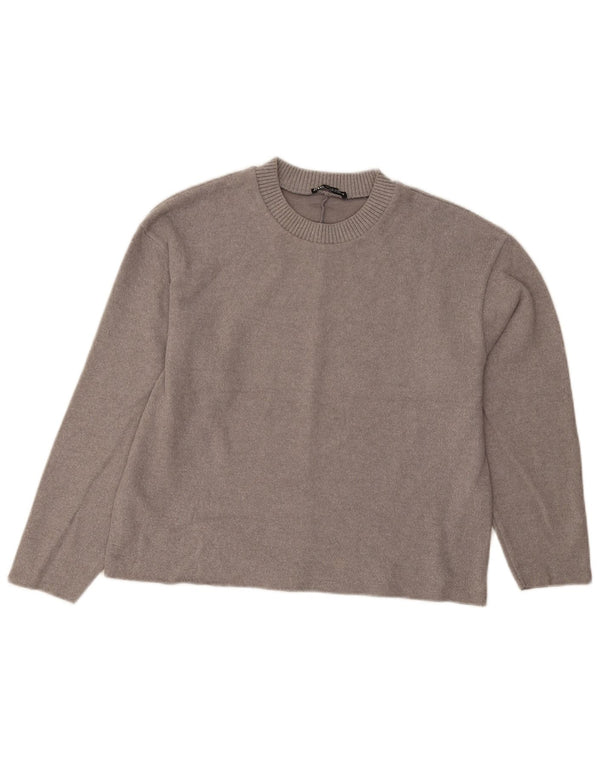Zara Suéter Corto con Cuello Redondo para Mujer UK 44 Gris Medio