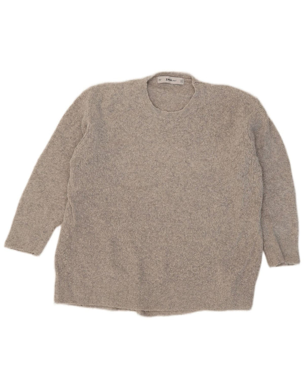 Zara Suéter tipo jersey de cuello redondo extragrande con manga 3/4 para mujer UK 10 Small Grey