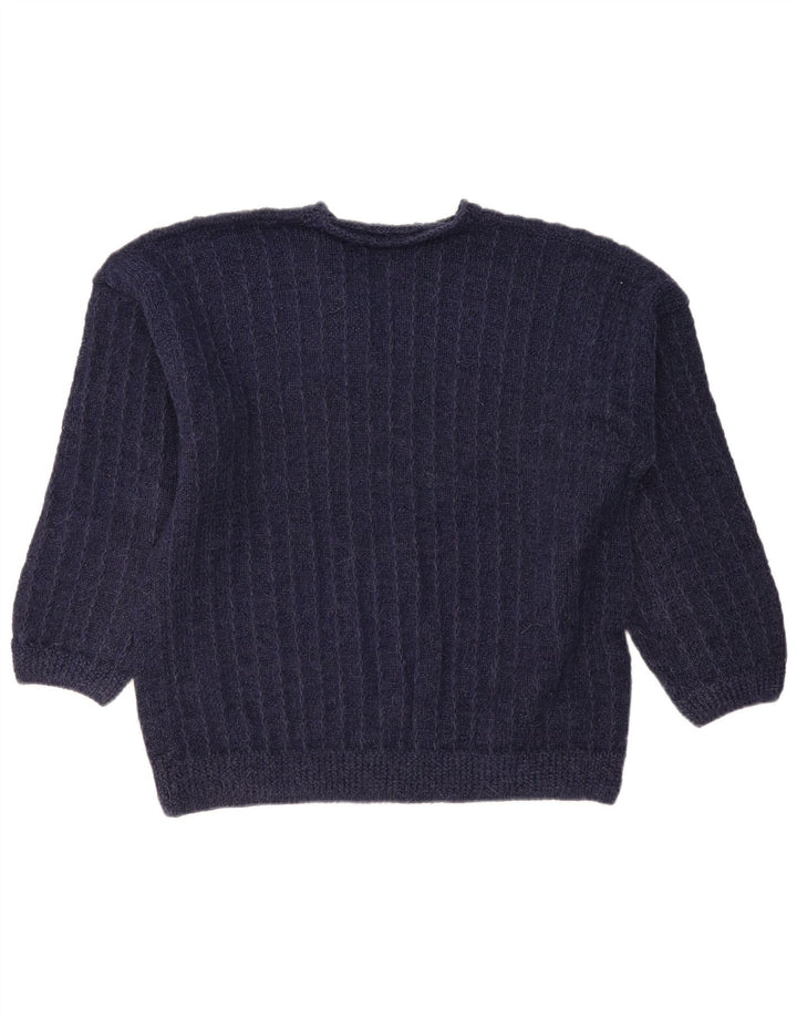 VINTAGE Womens Button Neck Jumper Sweater UK 16 Large Navy Blue