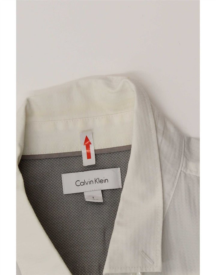 Calvin Klein Camisa de manga corta para hombre de algodón blanco grande