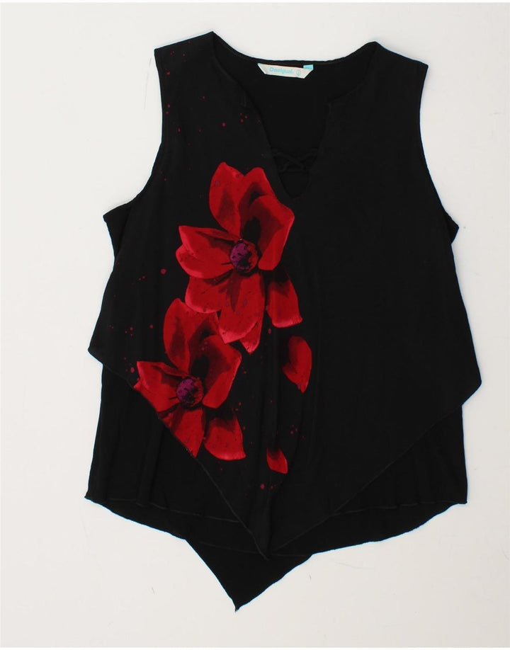 DESIGUAL Blusa sin mangas para mujer Top UK 44 Grande Negro Floral