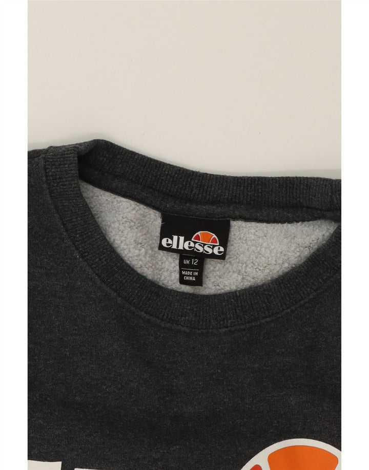 ELLESSE Womens Graphic Sweatshirt Jumper UK 12 Medium Grey Cotton Vintage Ellesse and Second-Hand Ellesse from Messina Hembry 