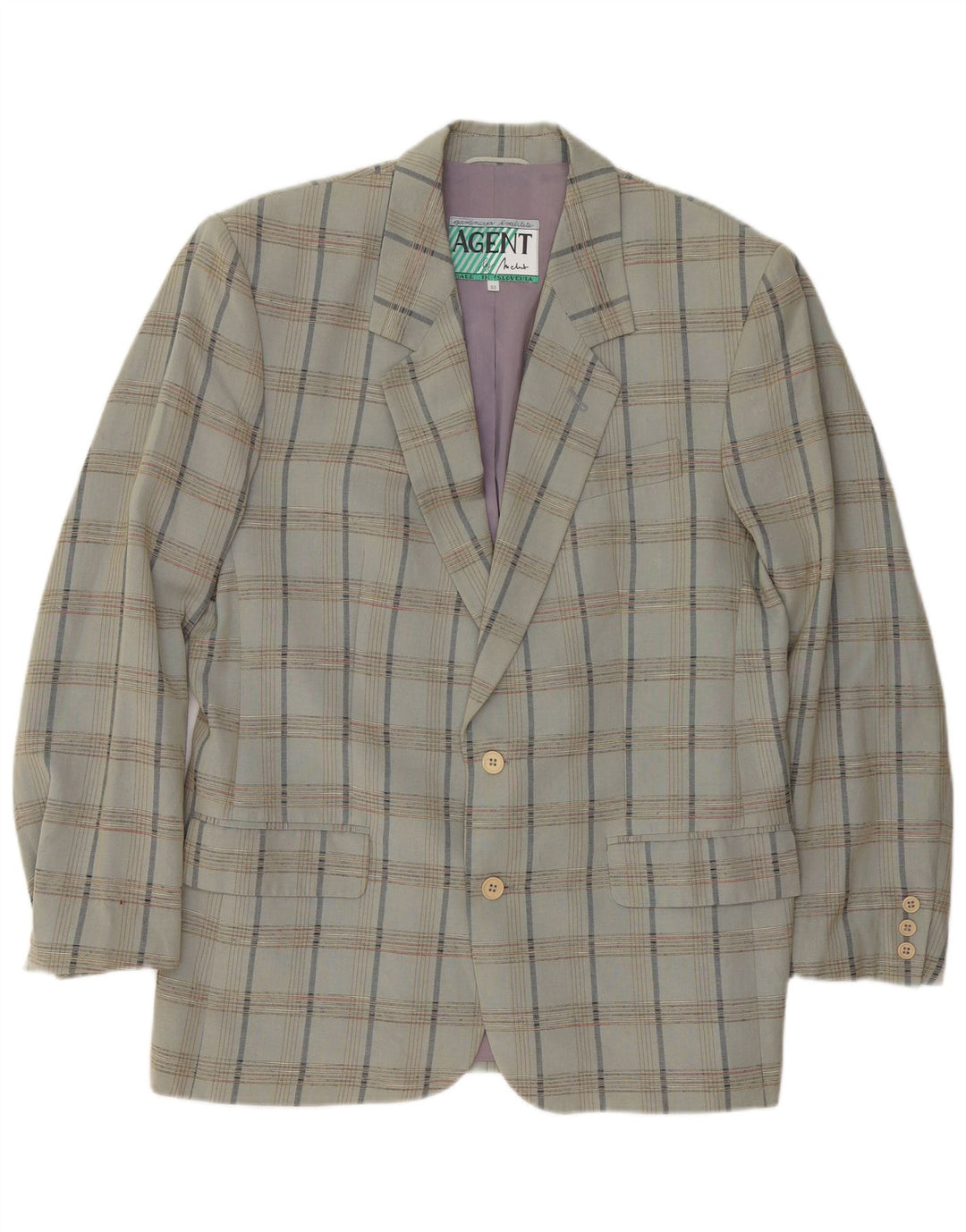 VINTAGE Chaqueta Blazer de 2 Botones para Hombre IT 52 XL Viscosa a Cuadros Gris