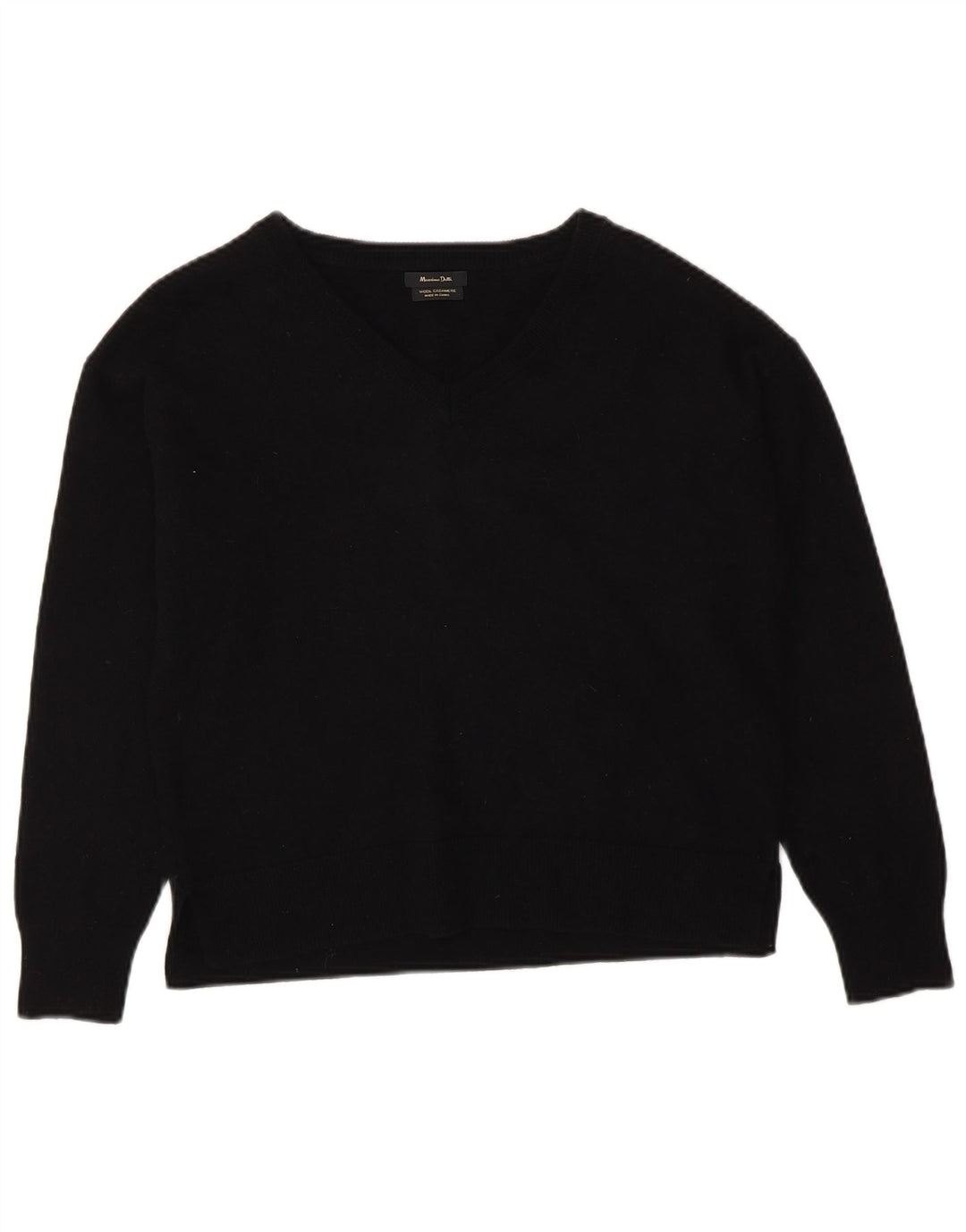Massimo Dutti Jersey con Cuello en V para Mujer UK 44 Mediano Lana Negra