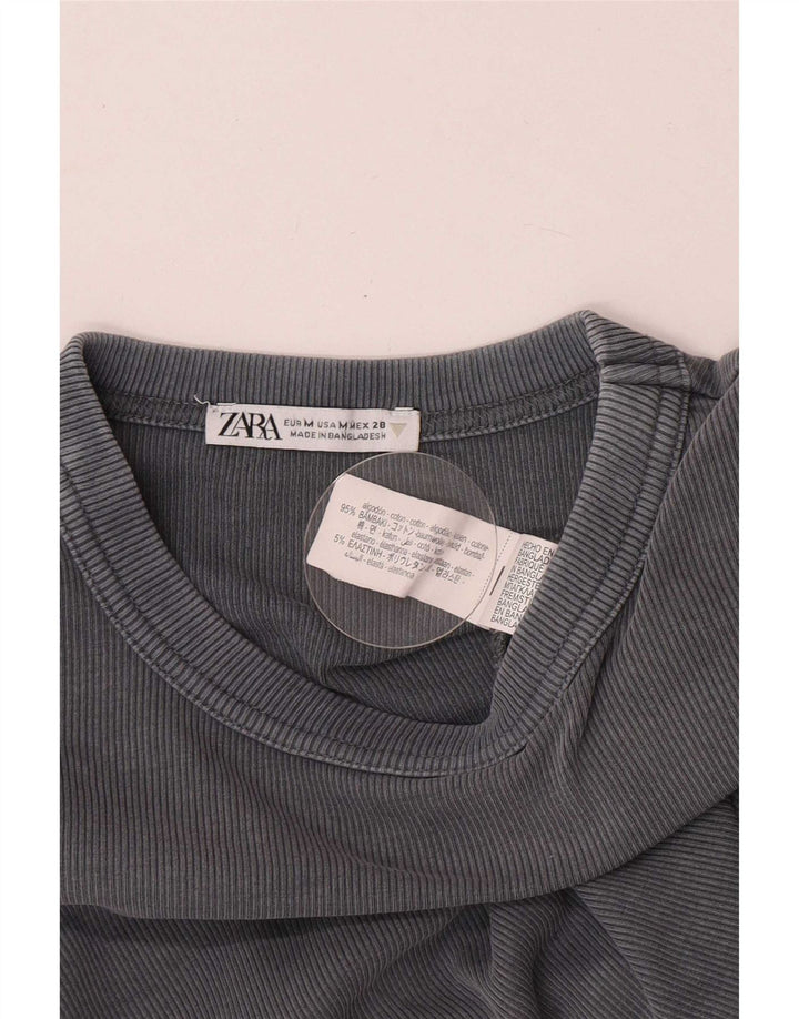 Zara Mujer Top Manga Larga UK 42 Algodón Gris Medio
