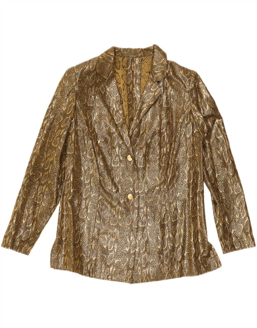 VINTAGE Chaqueta Blazer de 2 botones para mujer Reino Unido 14 Estampado animal de oro medio