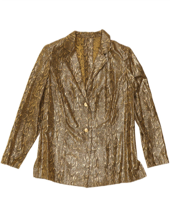 VINTAGE Chaqueta Blazer de 2 botones para mujer Reino Unido 14 Estampado animal de oro medio