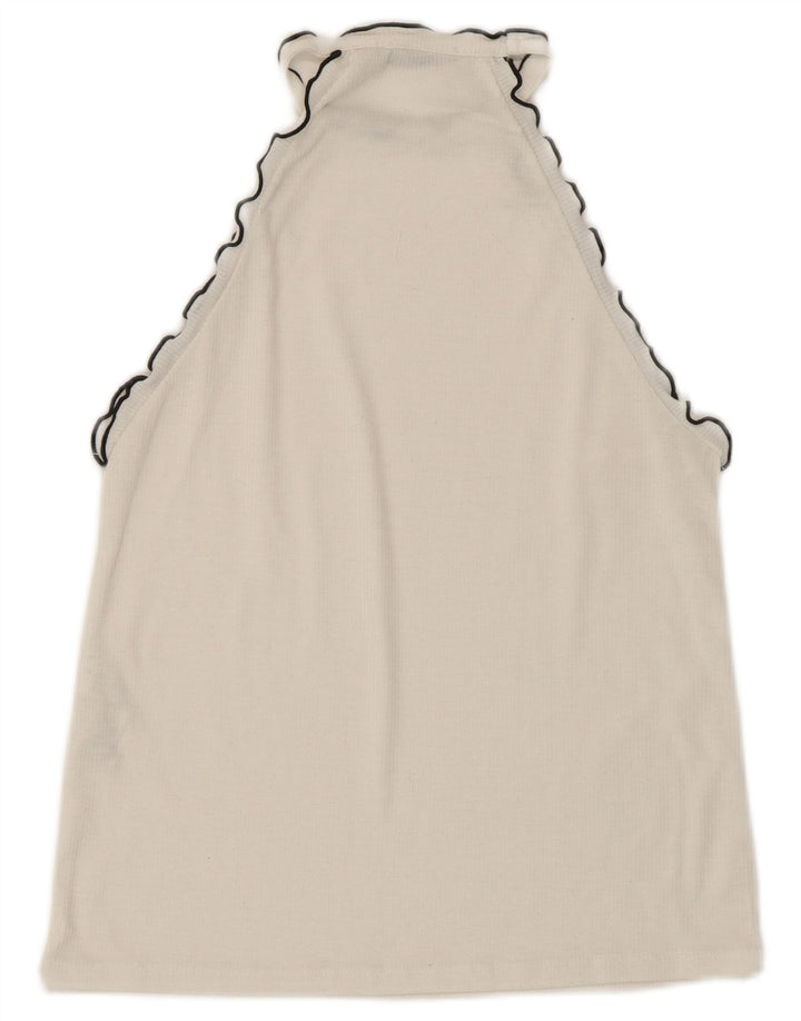 Zara Mujer Crop Halter Top UK 12 Medio Algodón Blanco