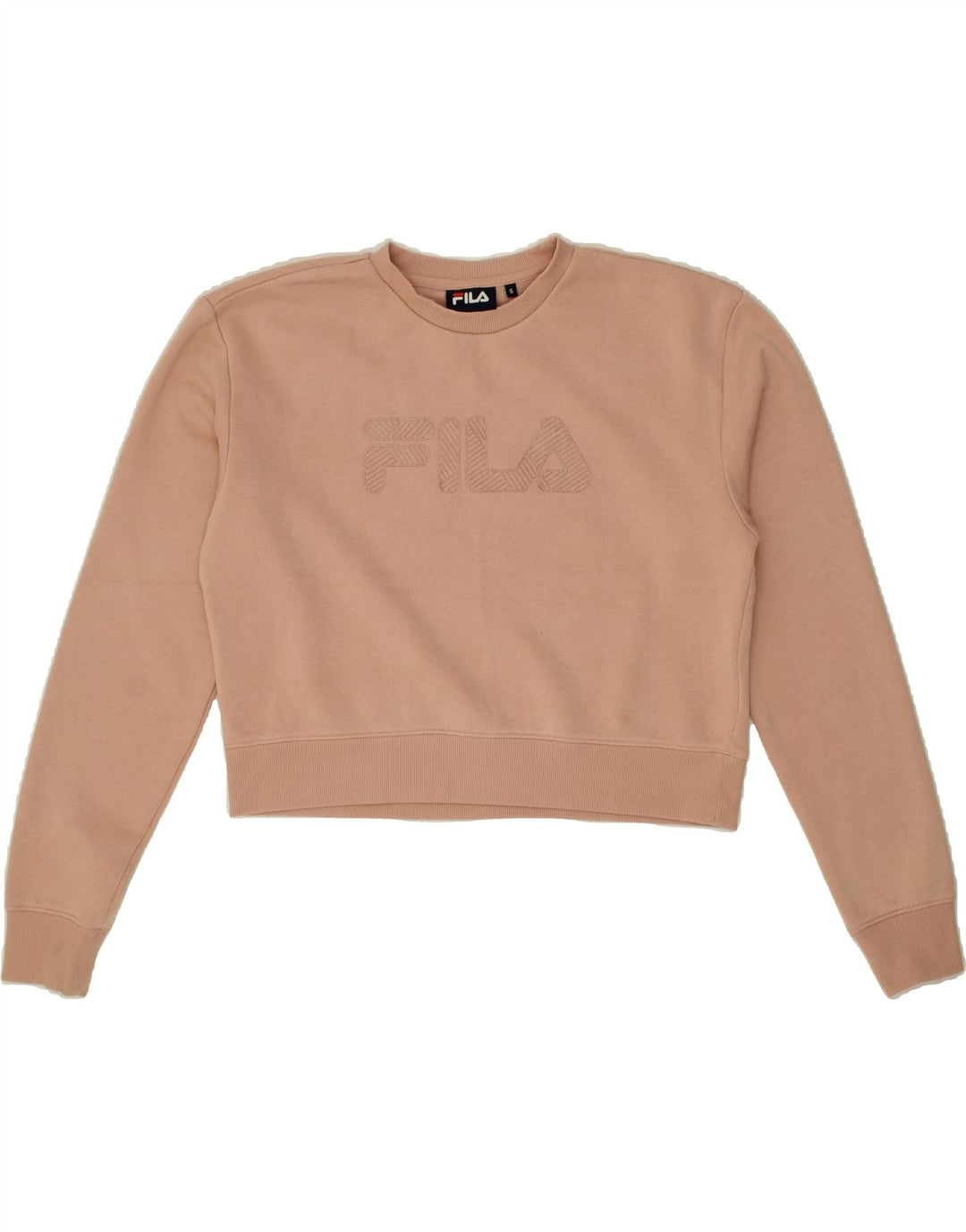 FILA Womens Oversized Crop Graphic Sweatshirt Jumper UK 10 Small Pink Vintage Fila and Second-Hand Fila from Messina Hembry 