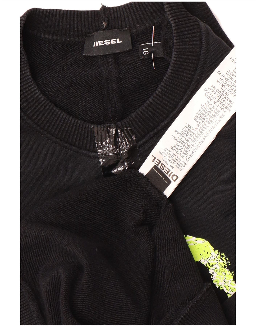 Diesel Sudadera con gráfico para niño, jersey, 15-16 años, algodón negro