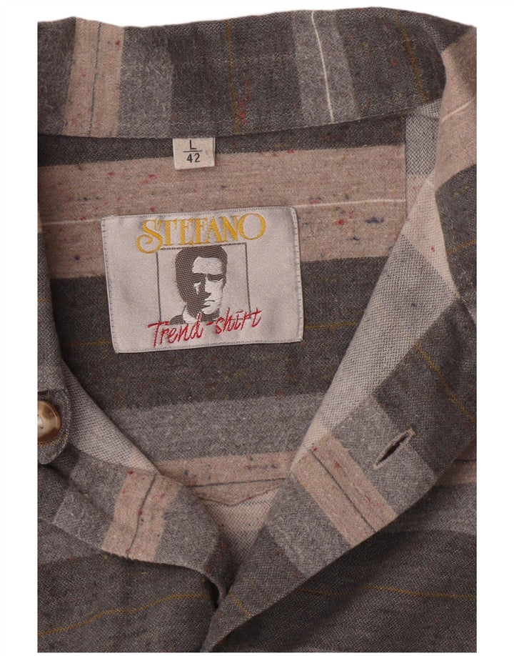 Stefano - Camisa de franela para hombre, talla 42, grande, gris, a rayas