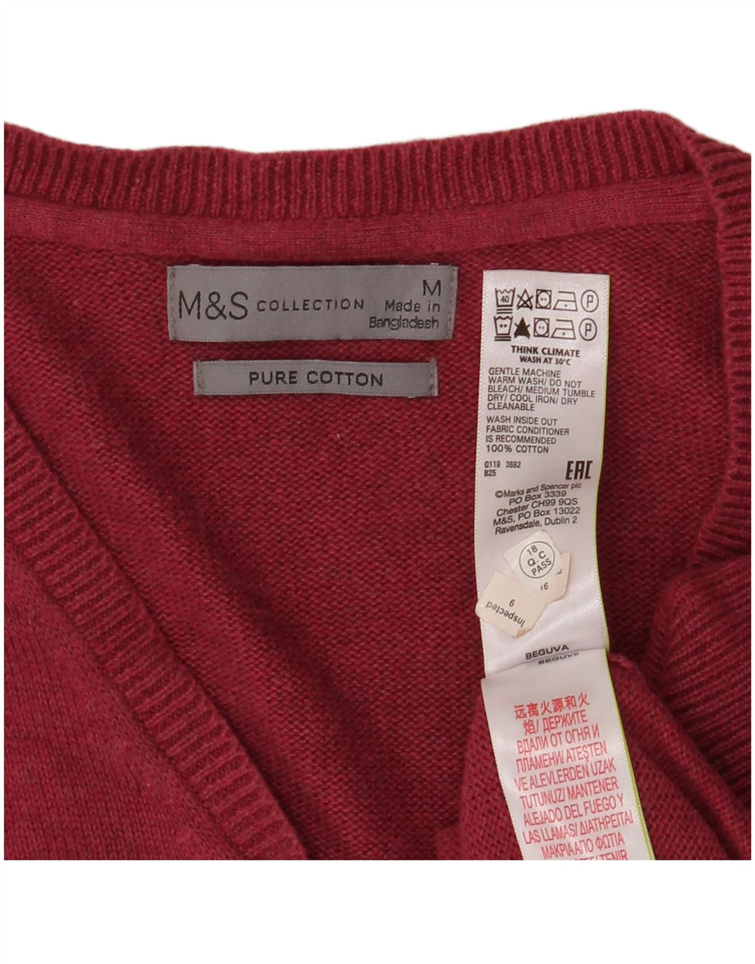 Marks & Spencer Jersey con cuello en V para hombre de algodón burdeos medio