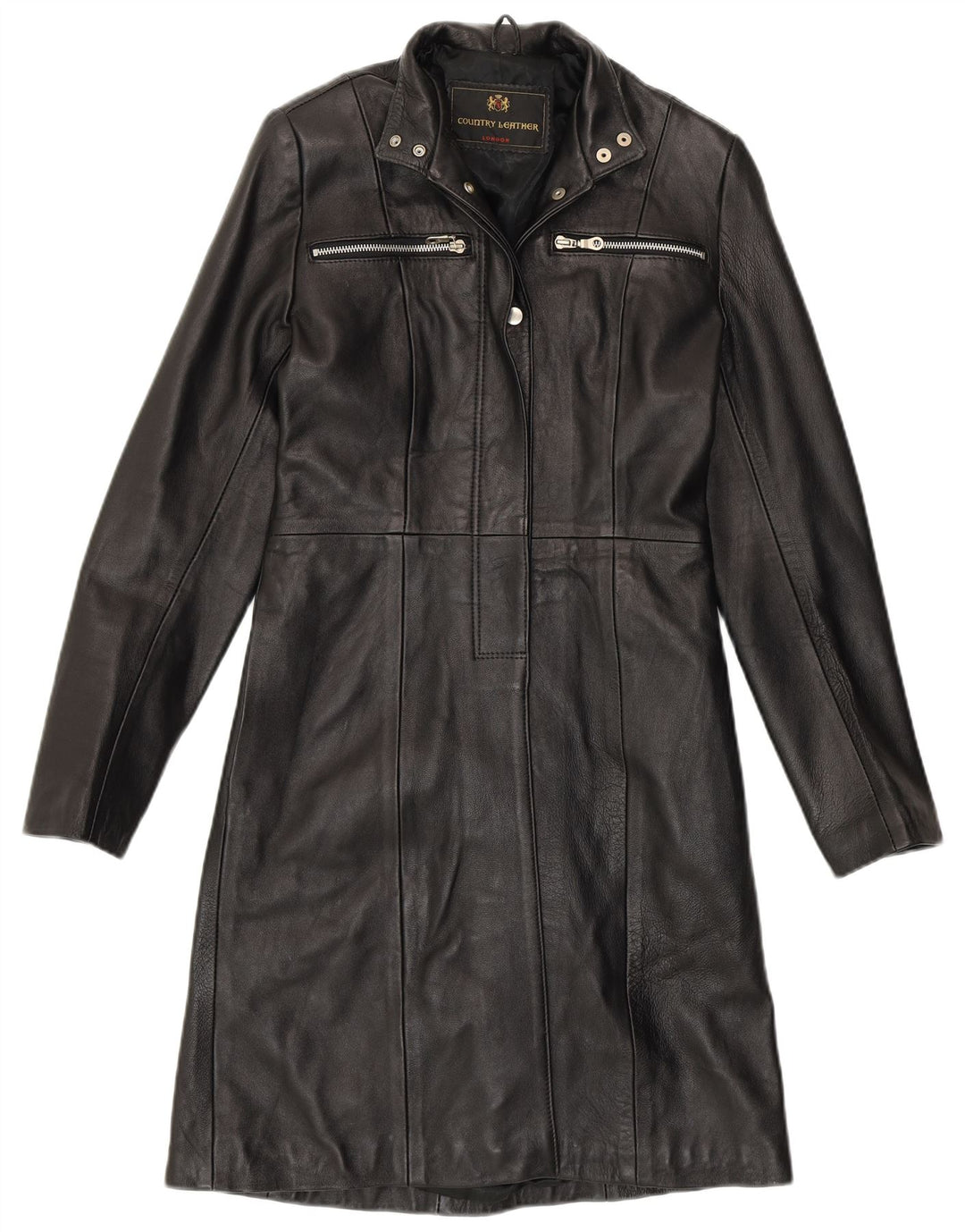 VINTAGE Abrigo de cuero para mujer Reino Unido 8 Pequeño cuero negro