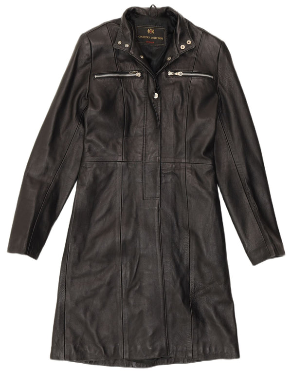 VINTAGE Abrigo de cuero para mujer Reino Unido 8 Pequeño cuero negro