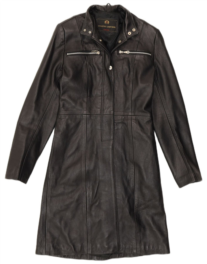 VINTAGE Abrigo de cuero para mujer Reino Unido 8 Pequeño cuero negro