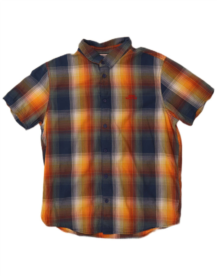 Weird Fish Camisa de manga corta para hombre de algodón a cuadros azul medio