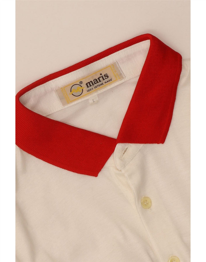 Vintage hombres manga corta pullover camisa grande blanco colorblock algodón