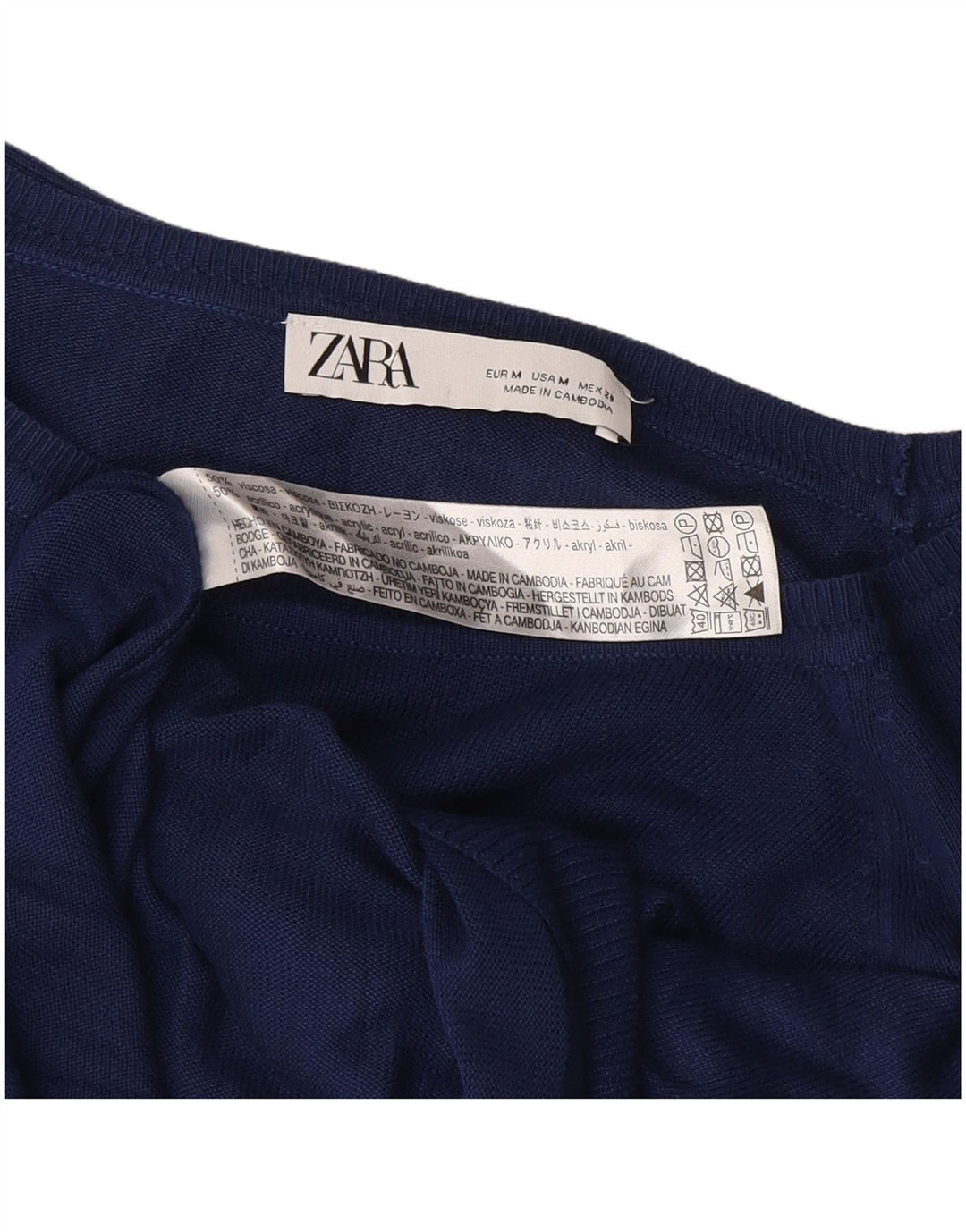 Zara - Jersey con cuello barco para mujer, talla 40, talla mediana, viscosa, color azul marino