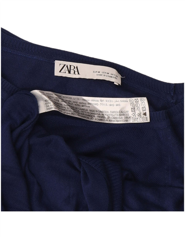 Zara - Jersey con cuello barco para mujer, talla 40, talla mediana, viscosa, color azul marino