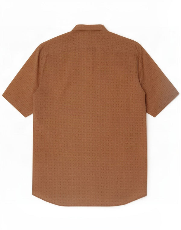 Vintage hombres camisa de manga corta marrón medio floral