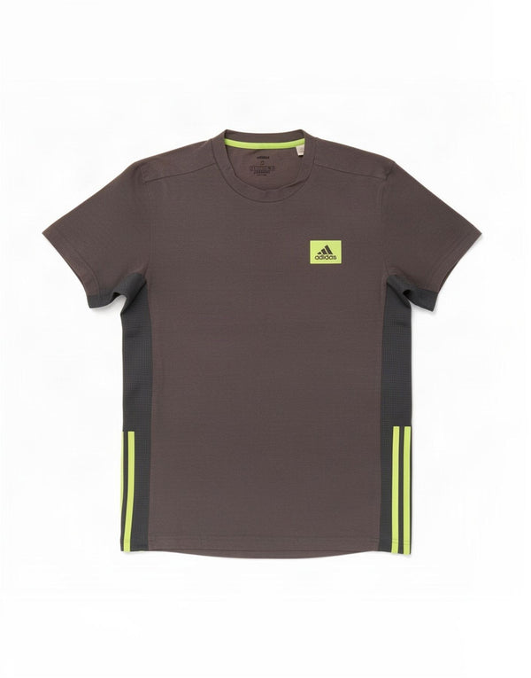 Adidas Hombre Aeroready Camiseta Top Pequeño Gris Colorblock Algodón