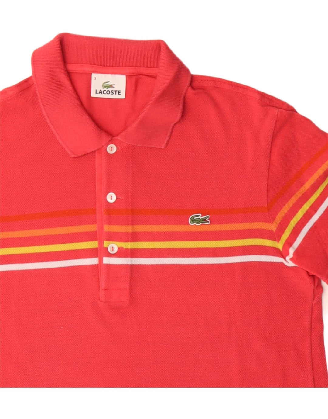LACOSTE Polo para hombre talla 3 pequeño algodón a rayas rosa