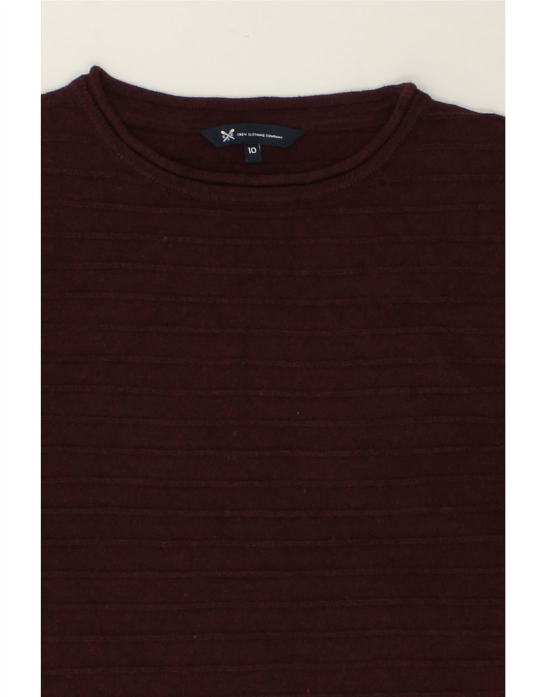 CREW CLOTHING Womens Crew Neck Jumper Sweater US 10 Large Burgundy Striped | Vintage Crew Clothing | Thrift | Second-Hand Crew Clothing | Used Clothing | Messina Hembry 