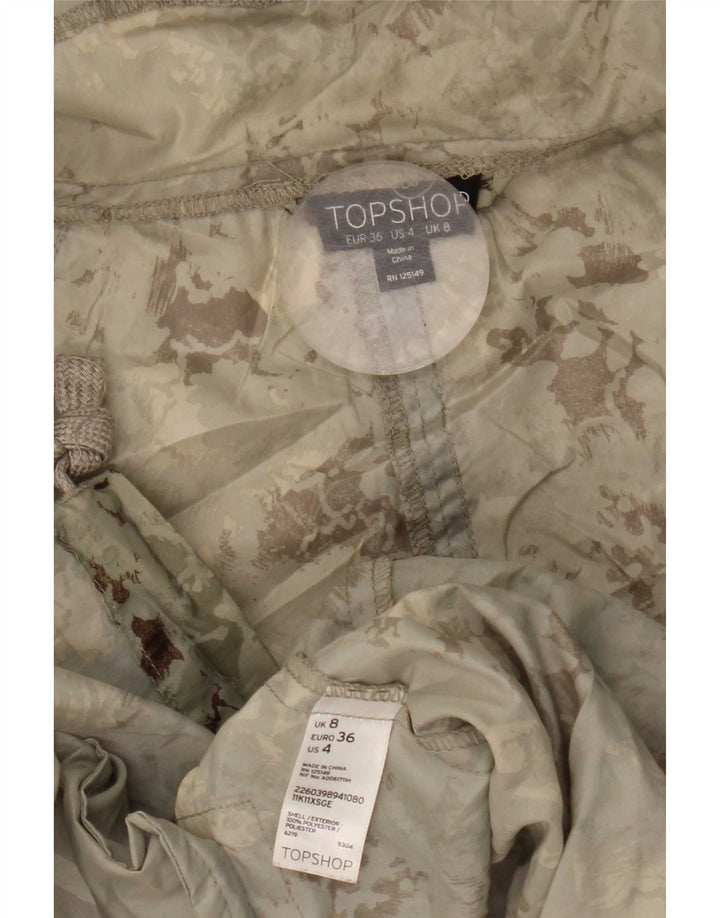 Topshop Parka con capucha para mujer UK 8 Small Verde Camuflaje Poliéster