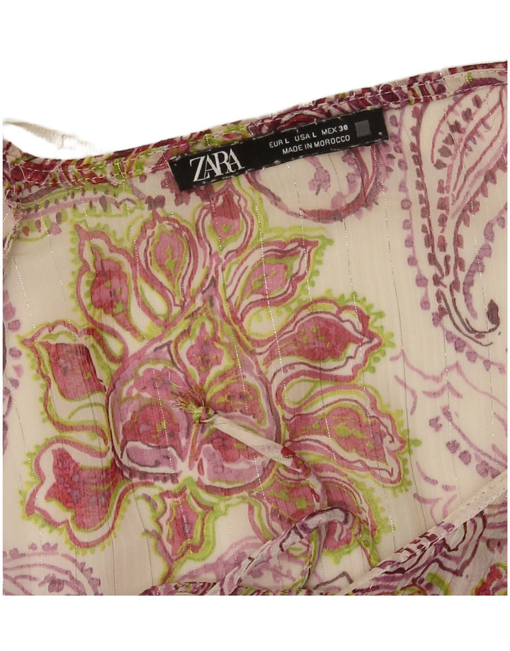 Zara Blusa Delantera Con Volantes Para Mujer UK 44 Grande Multicolor Floral