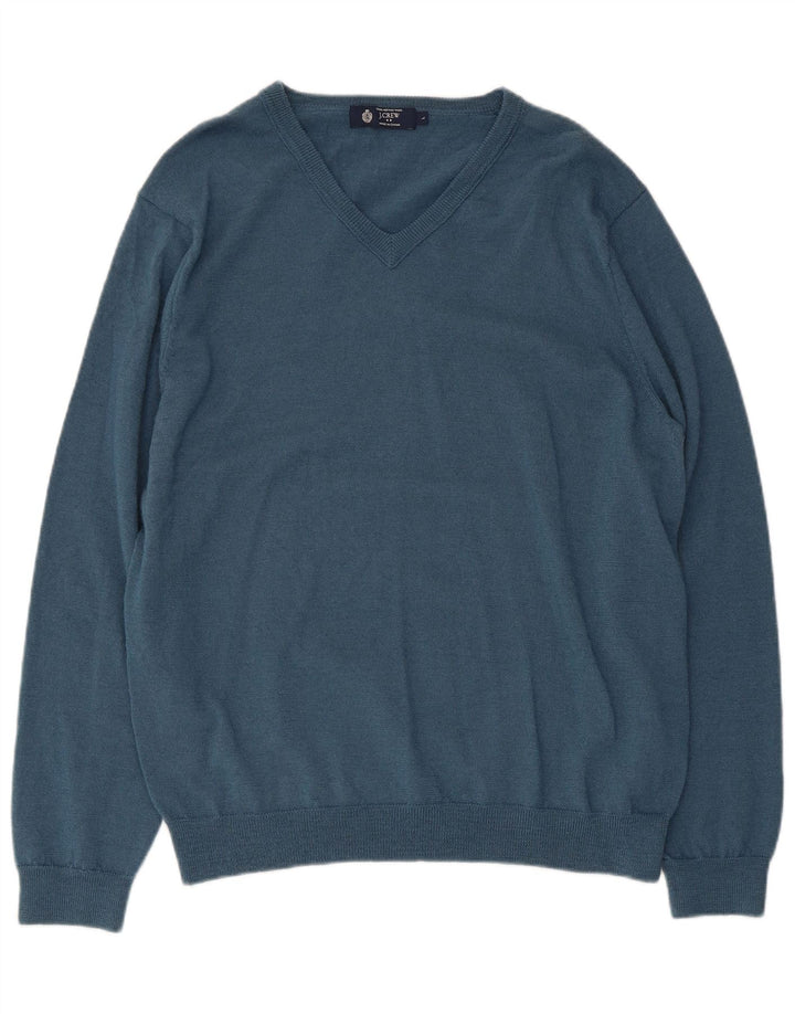 J. Crew Jersey con cuello en V para hombre de lana merino azul grande
