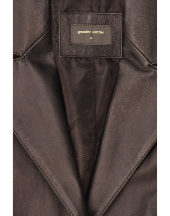 Vintage mujer 3 botones cuero Blazer chaqueta Reino Unido 12 medio negro