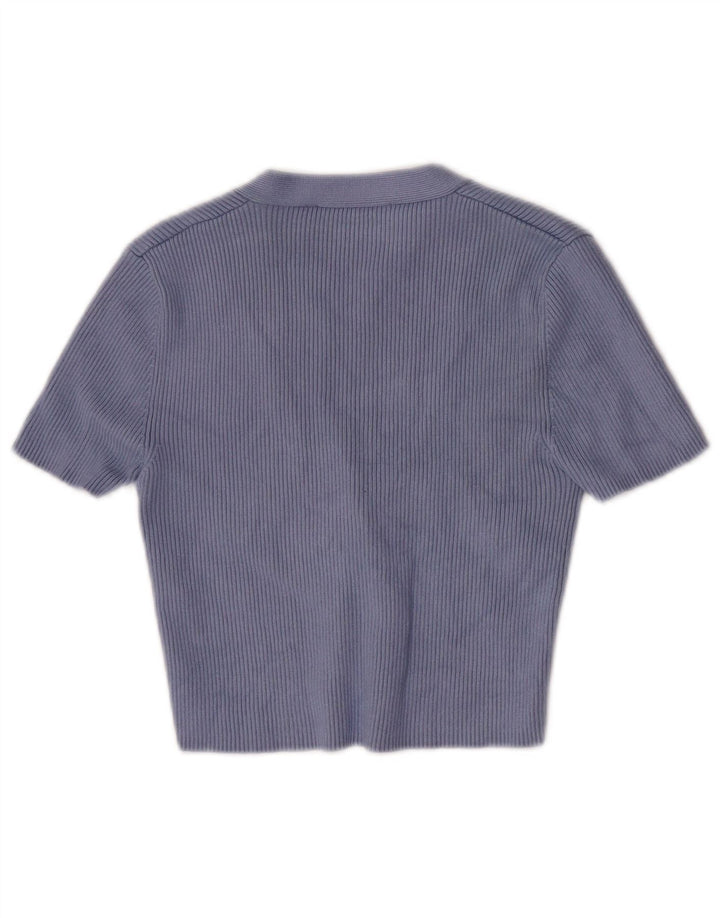 Zara Mujer Crop Top Manga Corta UK 8 Small Viscosa Azul