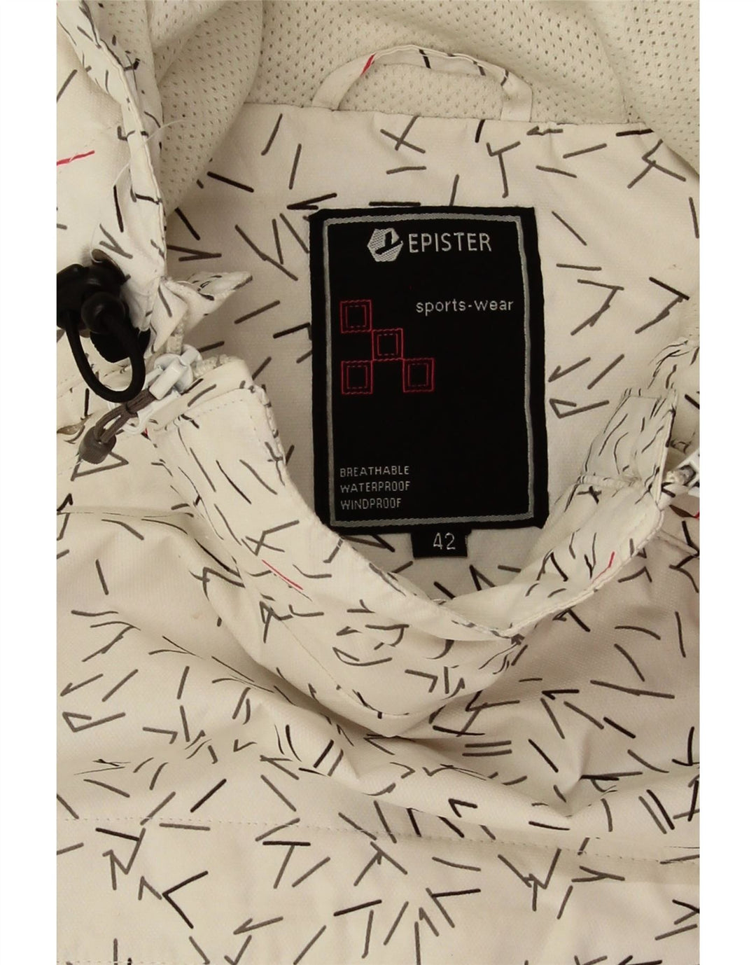 VINTAGE Womens Abstract Pattern Hooded Rain Jacket EU 42 Large White Vintage Vintage and Second-Hand Vintage from Messina Hembry 