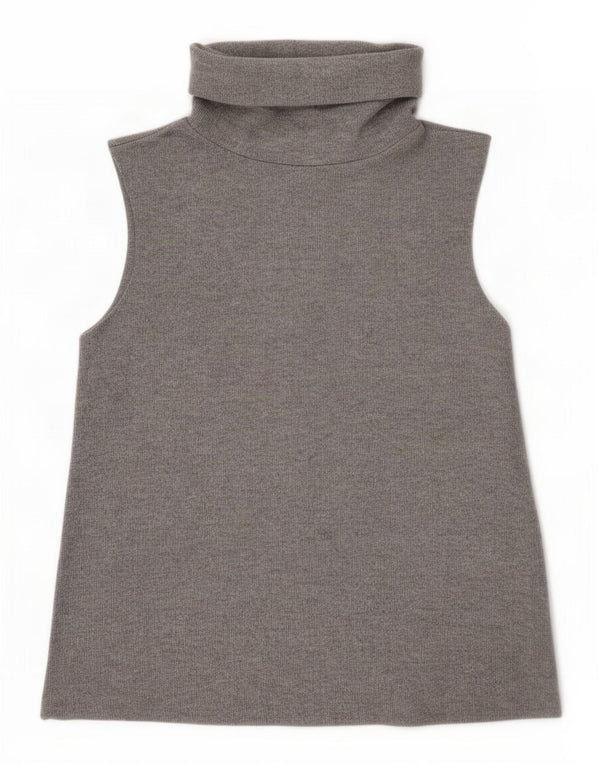 Zara Mujer Roll Neck Vest Top UK 10 Small Gris Poliéster
