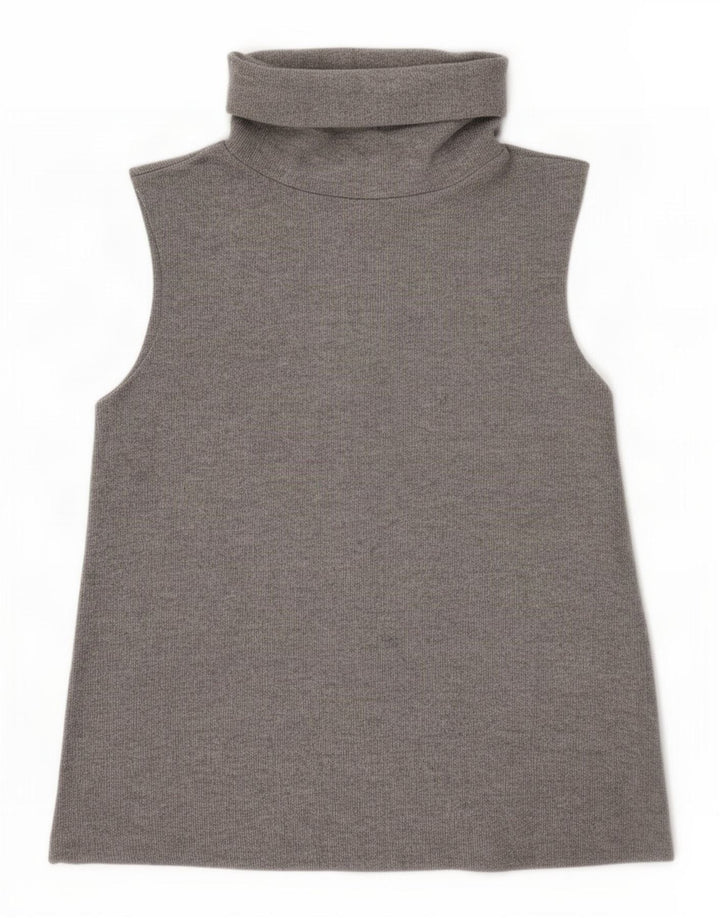 Zara Mujer Roll Neck Vest Top UK 10 Small Gris Poliéster