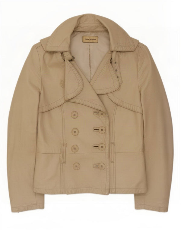 Vintage mujer chaqueta de cuero Reino Unido 10 pequeño beige