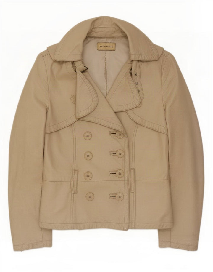 Vintage mujer chaqueta de cuero Reino Unido 10 pequeño beige