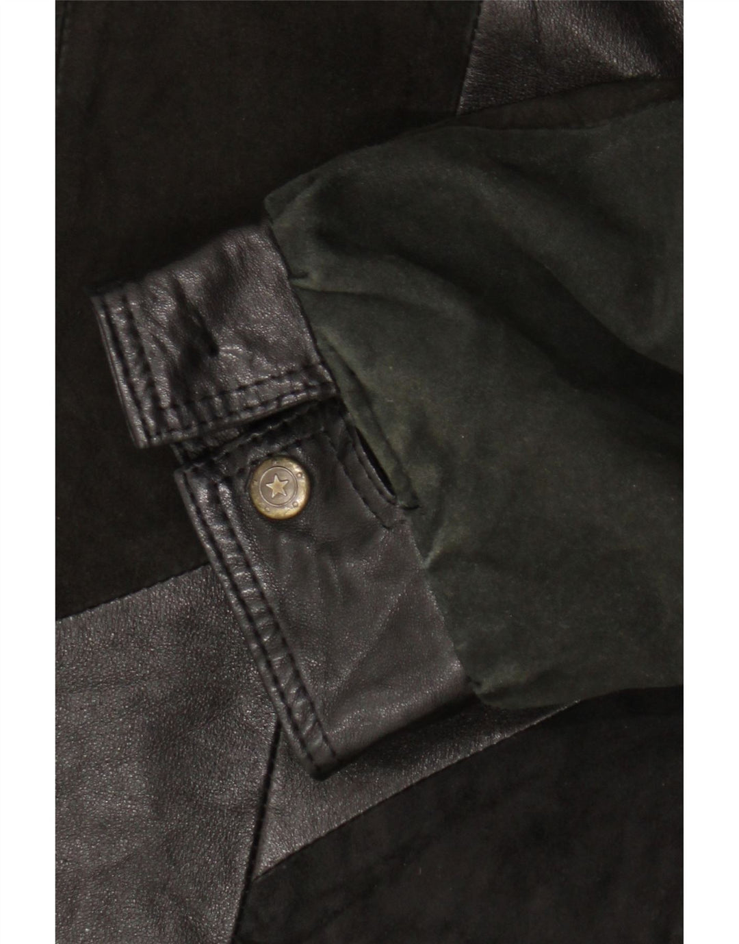 Vintage mujer cuero chaqueta de cuero Reino Unido 20 2XL negro patchwork retro