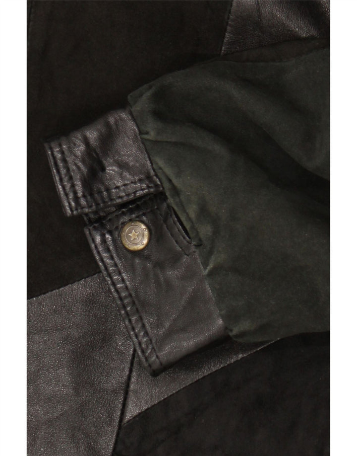 Vintage mujer cuero chaqueta de cuero Reino Unido 20 2XL negro patchwork retro