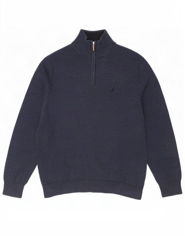Nautica Jersey con cuello y cremallera para hombre, talla grande, algodón azul marino
