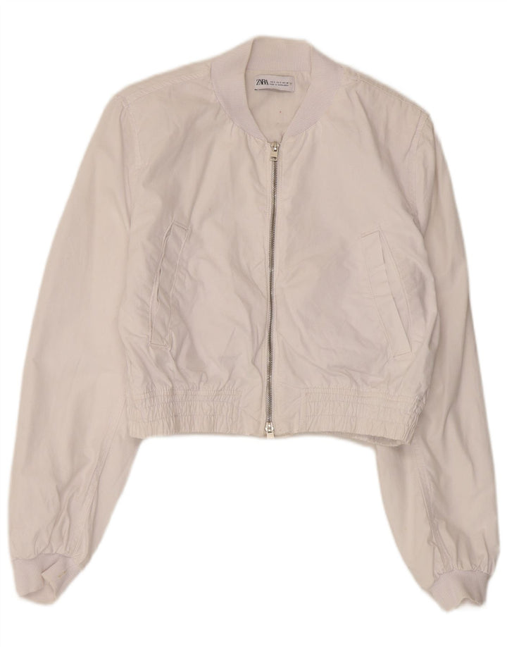 Zara Mujer Chaqueta Bomber Extragrande UK 10 Small Algodón Blanco