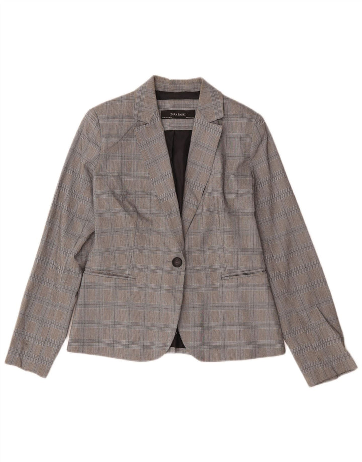 Zara Mujer Chaqueta Blazer De 1 Botón EU 36 XS Poliéster De Pata De Gallo Gris